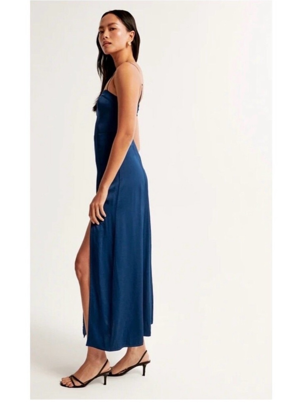 Abercrombie & Fitch Camille navy blue midi dress with slit sz M - Picture 2 of 9
